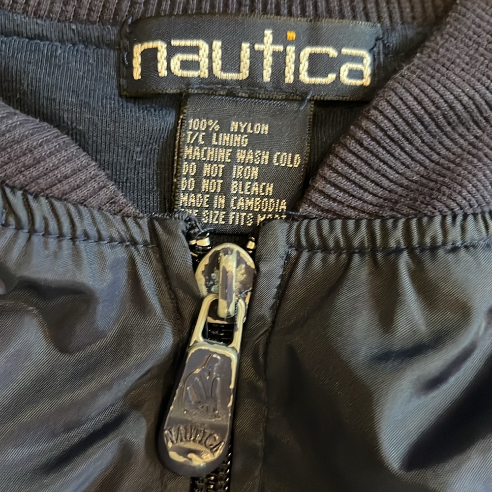 Nautica Spellout Jacket Windbreaker Blue Yellow Sailing Zip Up‎ Coat Size XL